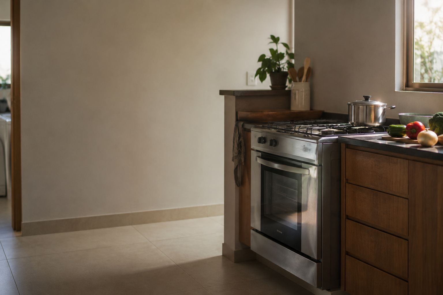 Cozinha brasileira real com eletrodomésticos em uso