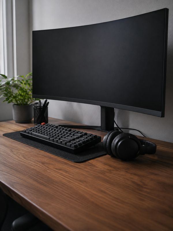 Mesa de trabalho com monitor e teclado